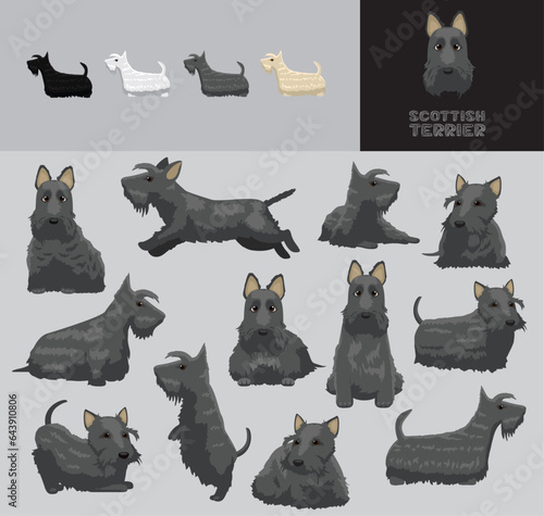 Dog Scottish Terrier Blue Coat Cartoon Vector Illustration Color Variation Set