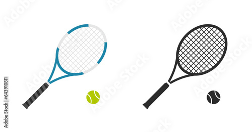 Tennis racket ball icon vector simple pictogram clipart image set, flat sport racquet game black white flat green blue illustration graphic silhouette sign © vladwel