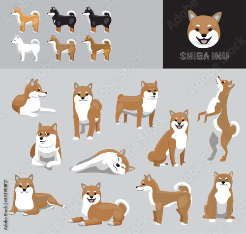 Dog Shiba Inu Sable Brown Coat Cartoon Vector Illustration Color Variation Set
