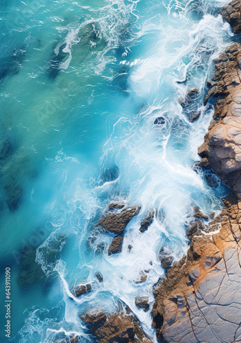 Rocky coast and turquoise sea, directly above view © Cheport