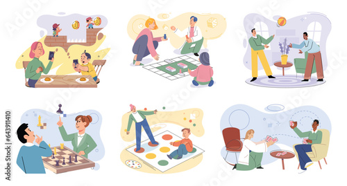 Game together. Family fun. Friendship time. Vector illustration. Family time becomes more meaningful when we engage in interactive activities like playing games Board games offer endless possibilities