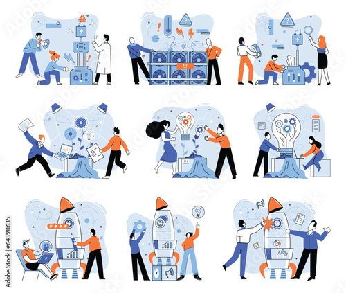 Team solving problems. Human resource development, problem solving and company risk insurance IT project delivery Datacenter technology, AI, hardware and software Fix and repair infrastructure