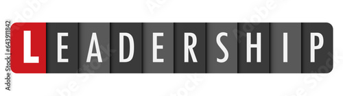 LEADERSHIP dark gray vector typography banner with initial letter highlighted in red