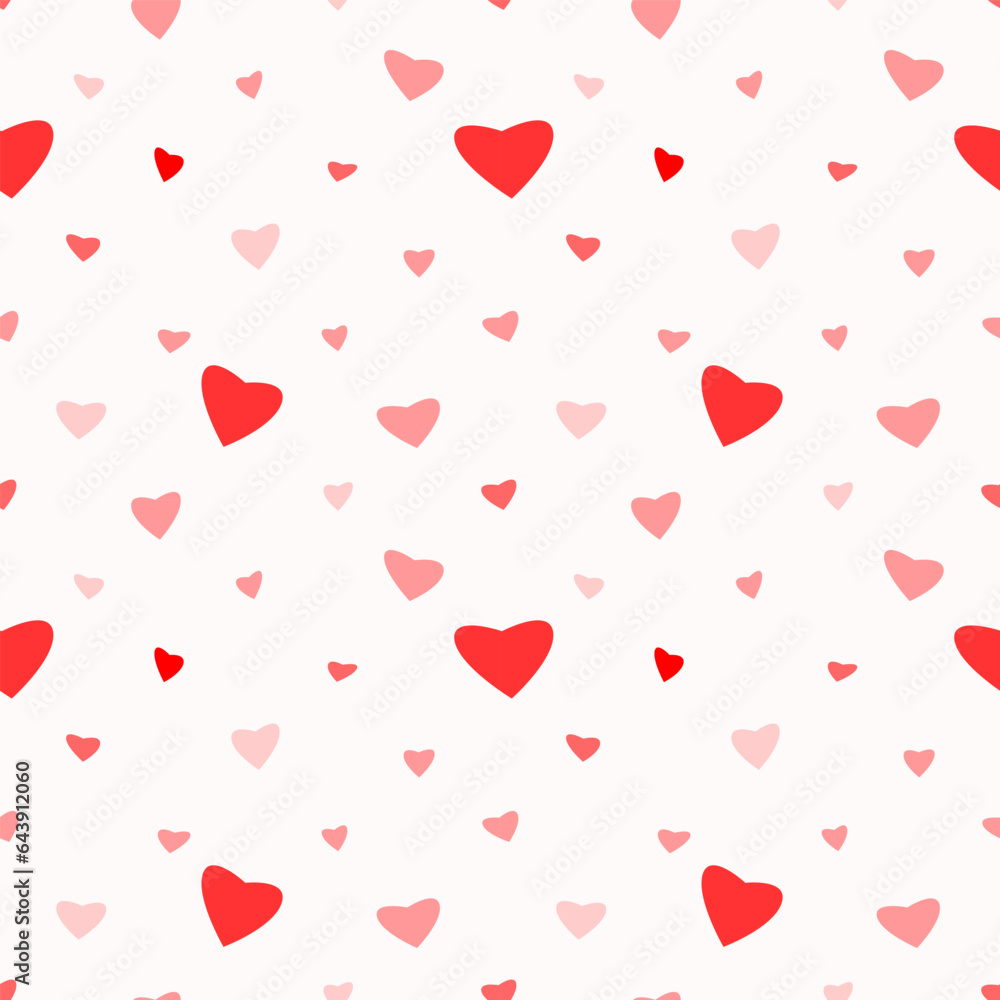 Different sizes red hews hearts seamless on white background for fashion graphics such allover print for clothes, home decor such as wallpaper, napkin, kitchen towel, tablecloths, bedclothes, wrapping