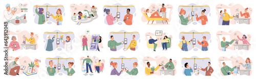 Cashless payment. Vector illustration. Contactless payment and touchless technology provide convenient and safer ways to make transactions NFC chip technology enables secure and efficient contactless