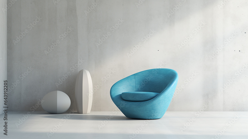 blue snuggle chair and stone in empty room blue snuggle chair and stone in empty room