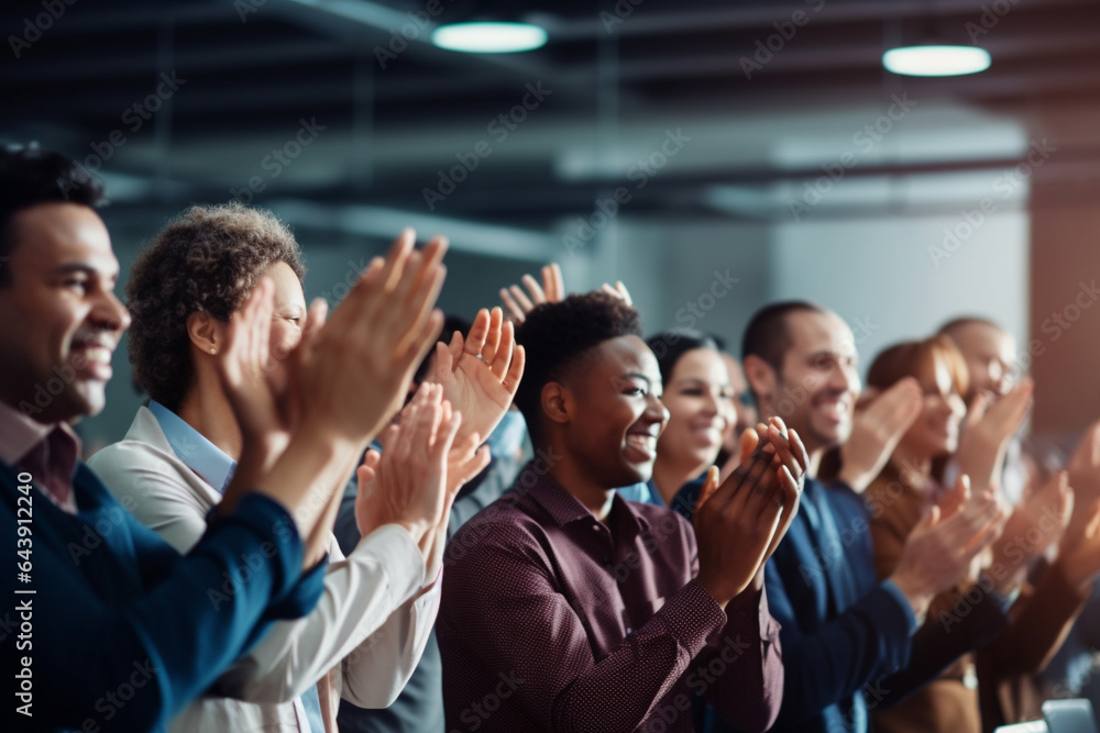 Obraz premium A group of people applauding with their hands in the air, Generative AI