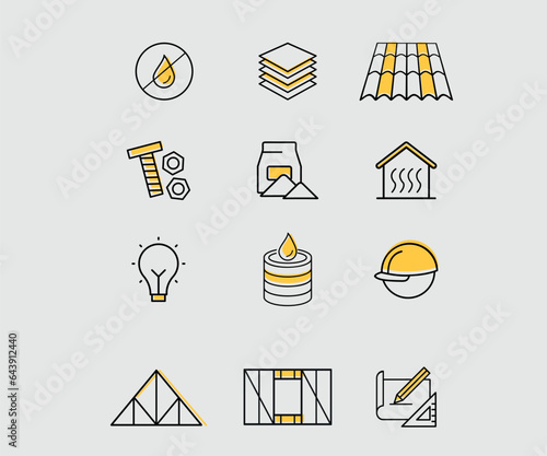 isolation roof architecture home construction icon set 