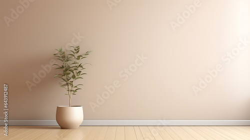 empty room interior background beige wall pot with sunlight © pjdesign