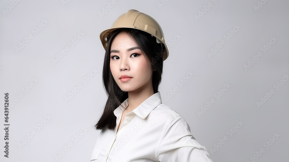 portrait of asian female engineer isolated on white background portrait of asian female engineer isolated on white background