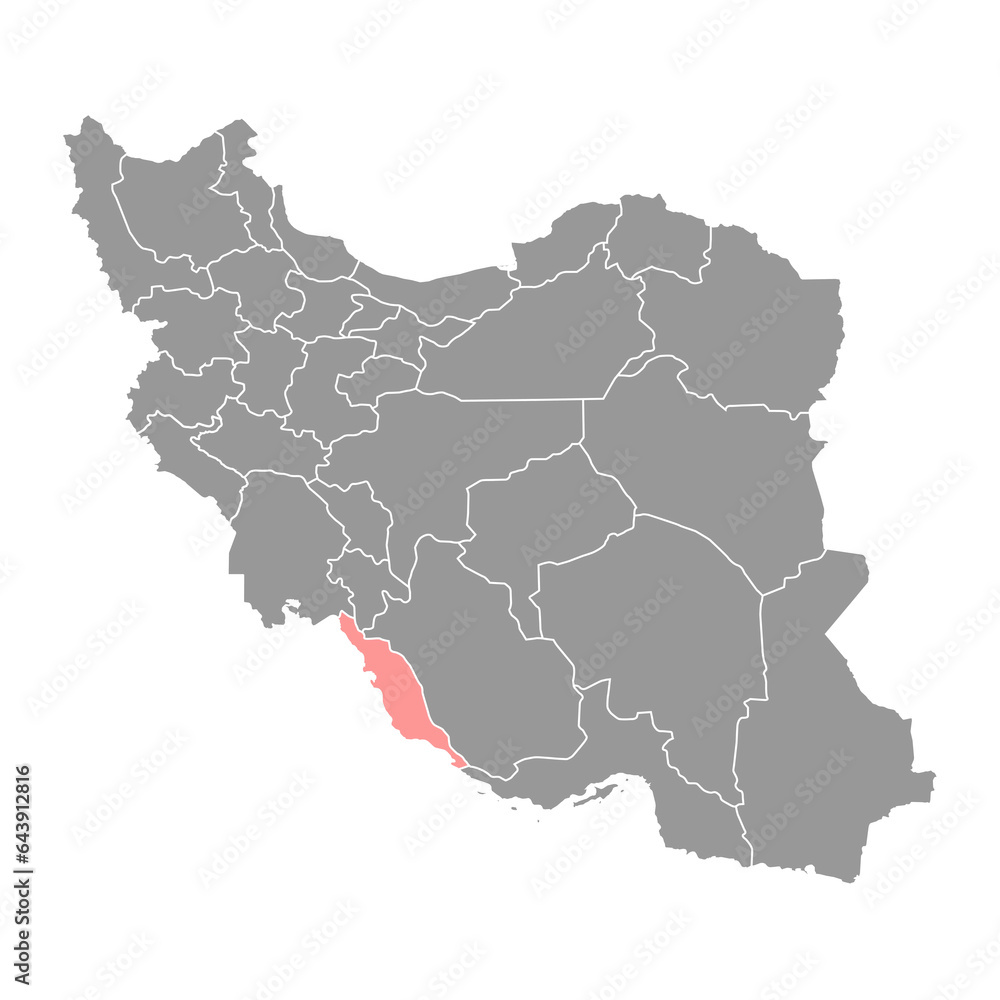 Bushehr province map, administrative division of Iran. Vector illustration.