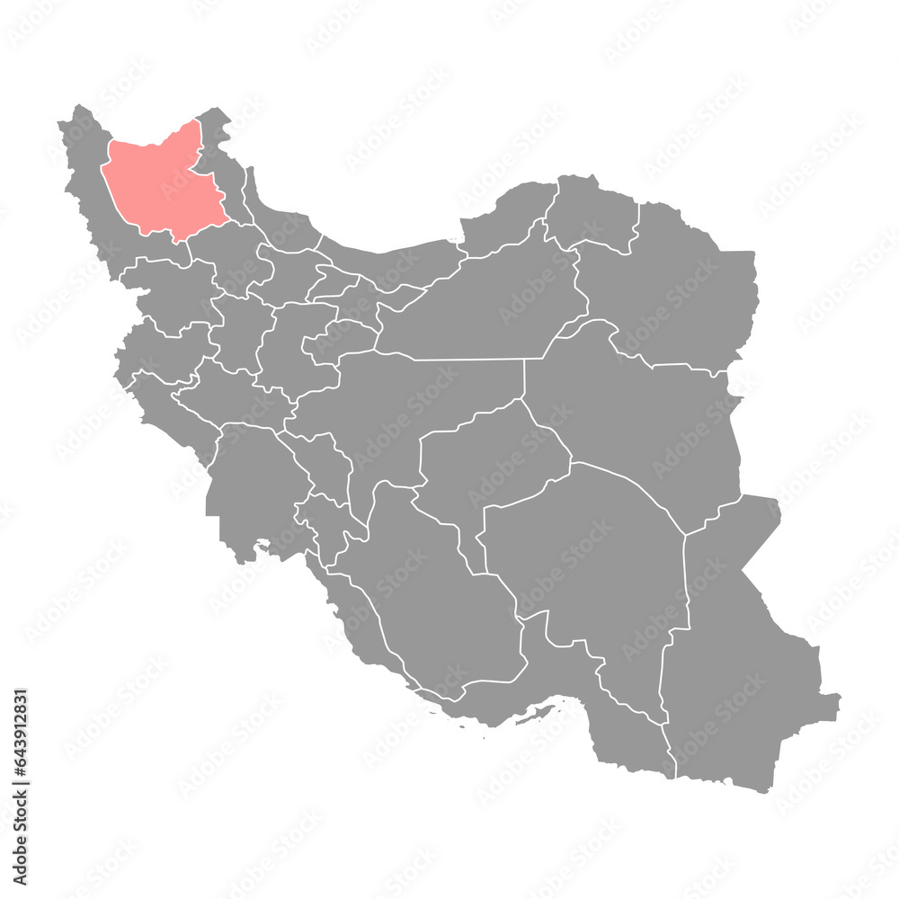 East Azerbaijan province map, administrative division of Iran. Vector illustration.