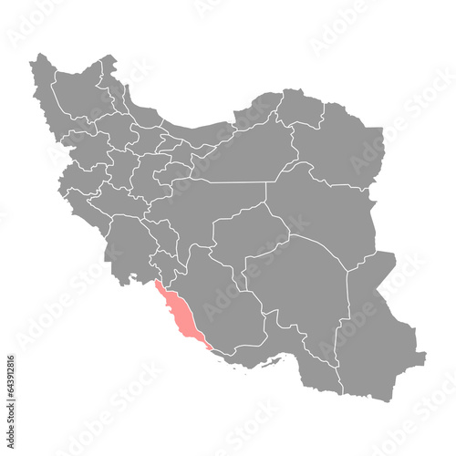 Bushehr province map  administrative division of Iran. Vector illustration.