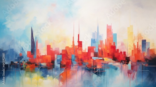 A cityscape transformed into an abstract dreamscape, conveying the emotional journey of mental health