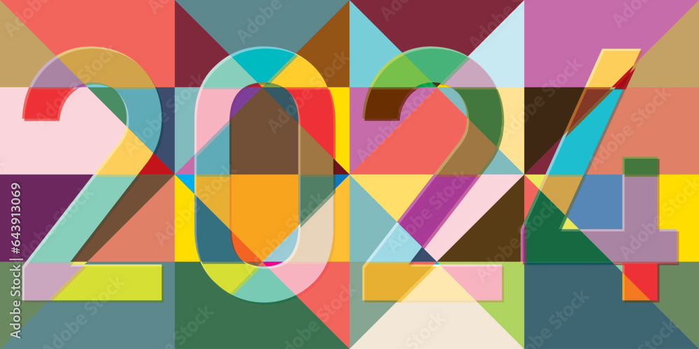 Happy New Year 2024 colorful calligraphy punchy design. Greeting card template. Happy New Year 2024 colorful calligraphy punchy design. Greeting card template.