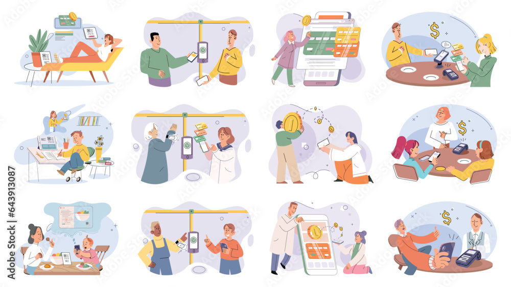 Fototapeta premium Cashless payment. Vector illustration. Online shopping platforms often offer various cashless payment options to choose from With mobile cashless payments, you cpay for purchases