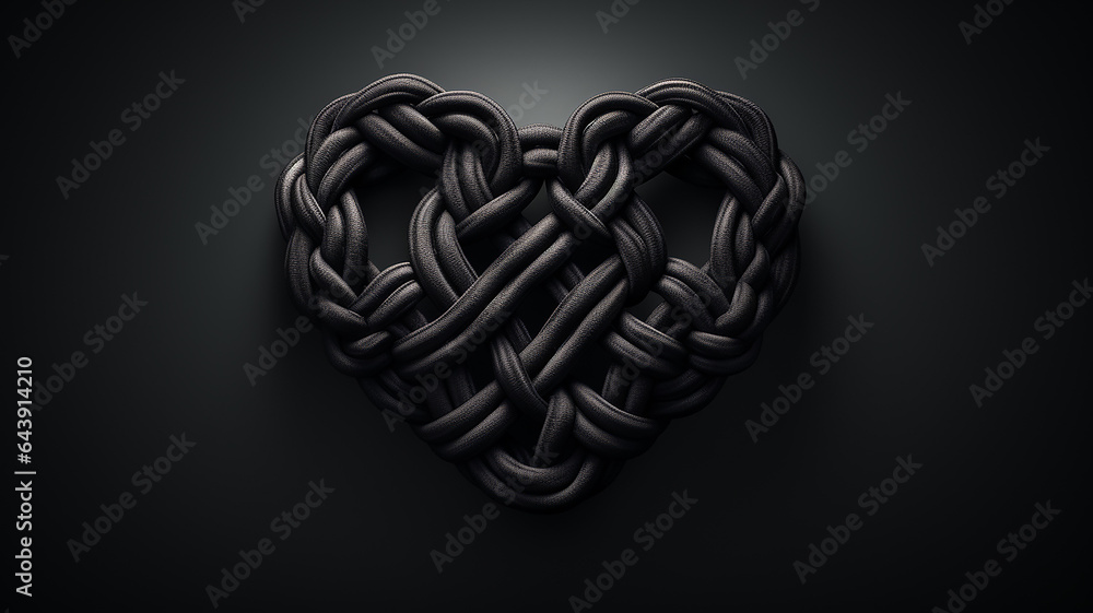 interlacing heart shape braided black leather belt on a black background unusual valentine, psychology addiction interlacing heart shape braided black leather belt on a black background unusual valentine, psychology addiction