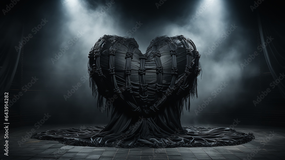 interlacing black heart of a witch in the fog, unusual art halloween valentine - obrazy, fototapety, plakaty 