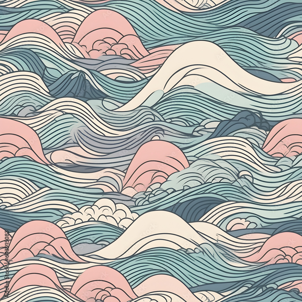 Japanese wave pattern in very light pastel shades of pink, blue and green, light and dark, arts and crafts, scrapbooking background, paper print Japanese wave pattern in very light pastel shades of pink, blue and green, light and dark, arts and crafts, scrapbooking background, paper print