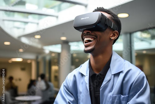 African Doctor wearing virtual reality headset innovation of health care and Medical technology, Generate with Ai