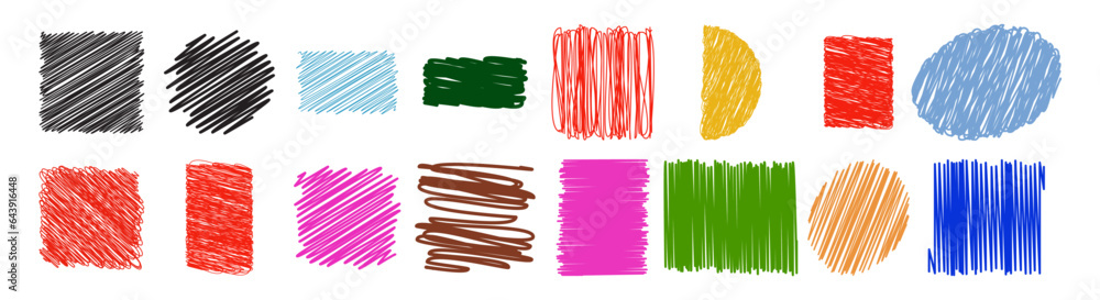 Colorful children pencil doodle seamless pattern set. Freehand or hand drawn scribble shapes collection. Colorful children pencil doodle seamless pattern set. Freehand or hand drawn scribble shapes collection.