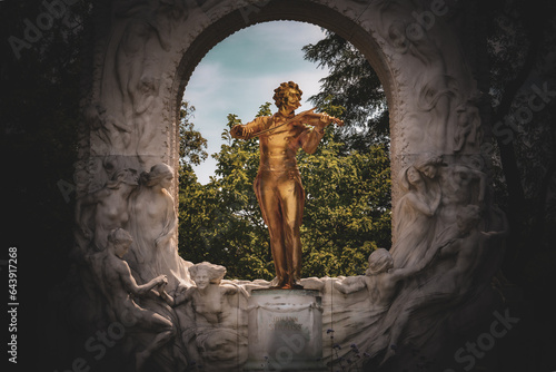 Fototapeta Naklejka Na Ścianę i Meble -  The Johann Strauss Monument in a Dark Mood - Vienna, Austria