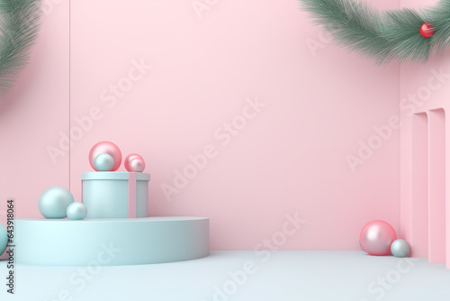 Podium products display background, christmas theme.Created with Generative AI technology.