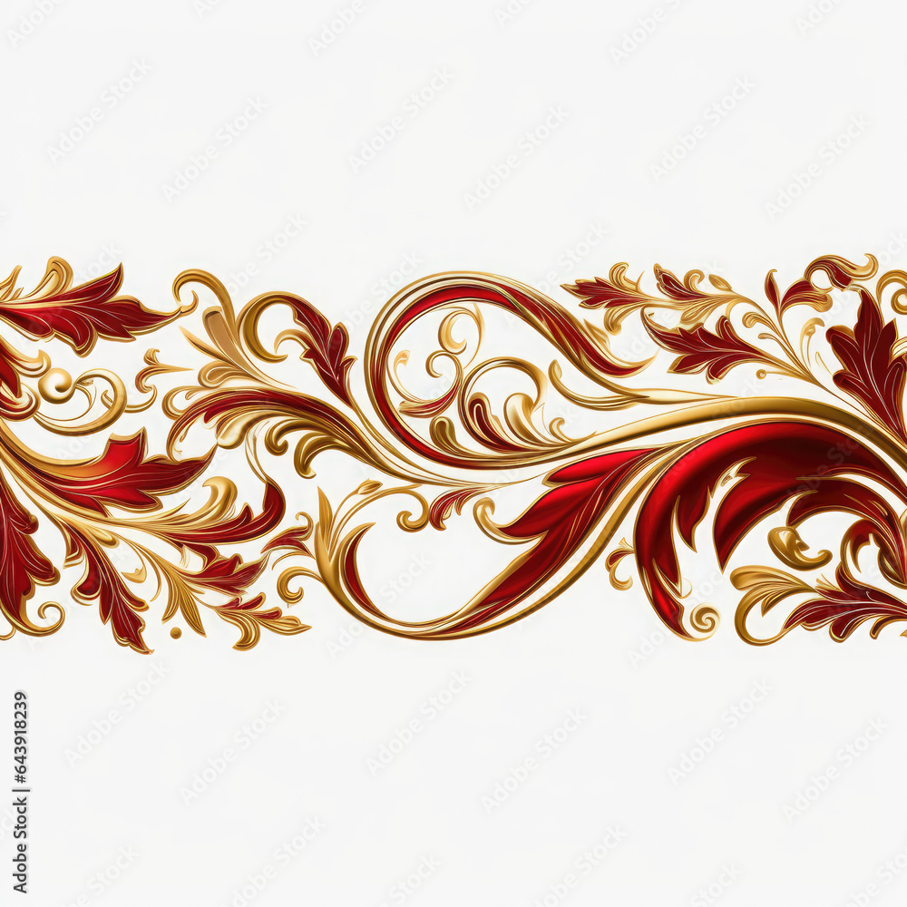 Crimson gold luxury decorative Filigree Elaborate on white Background, AI Generated