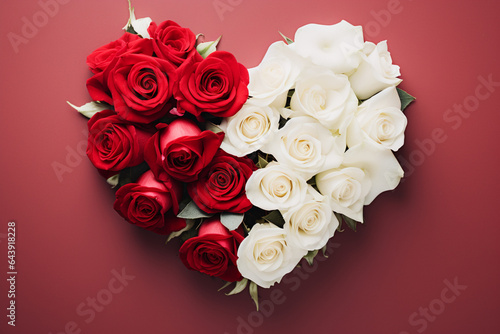 wedding heart shape red rose and white rose decoration style of minimalistic modern