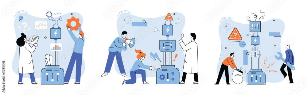 Team solving complex problems. Teamwork vector illustration metaphor. People analyzing business data Business problem solving concept Consulting, marketing idea Communication and contemporary