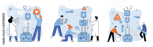 Team solving complex problems. Teamwork vector illustration metaphor. People analyzing business data Business problem solving concept Consulting, marketing idea Communication and contemporary