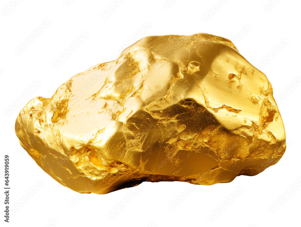 Gold nugget piece of precious metal isolated on transparent background. Generative AI - obrazy, fototapety, plakaty 