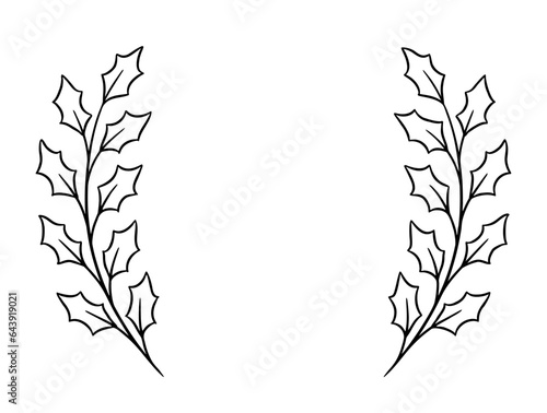 Abstract holly wreath frame with leafy branches