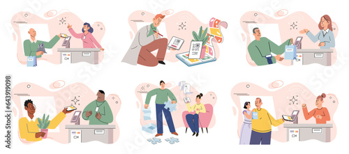 Cashless payment. Vector illustration. The simplicity and speed of contactless payments make them popular among busy consumers Wireless payment systems utilize encryption technology to ensure secure