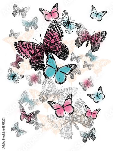 set of butterflies on plain base