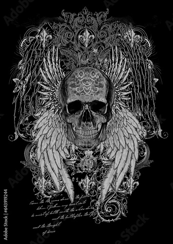 Skull with wings design on black base 