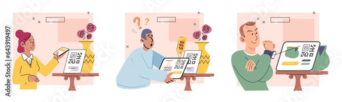 Cashless payment. Vector illustration. Contactless payment cards are equipped with embedded NFC chip for secure transactions Wireless payment systems are designed to prevent unauthorized access