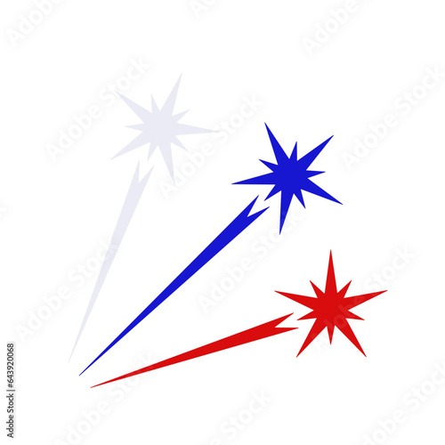 Firework icon of russian flag colors. Three white, blue and red stars on white, symbol of national holidays, flat style. Vector clipart, illustration of festive event in Russia, sign for web design.