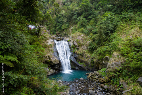 Forest waterfall in neidong national forest recreation area of taiwan