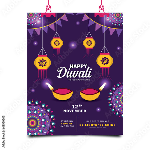 Diwali festival vertical poster template