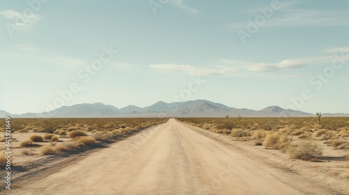 Generative AI, lonely road in the desert, aesthetic, muted neutral colors, cacti plants