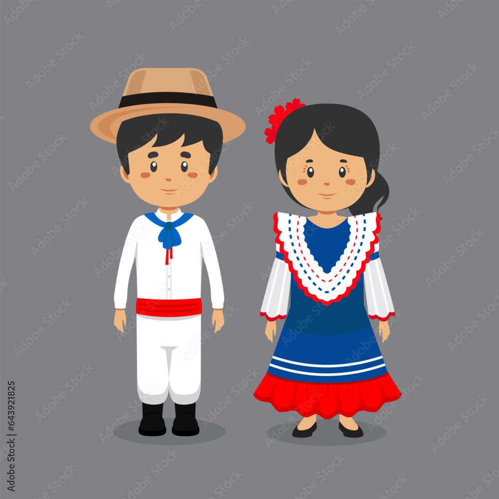 Couple Character Wearing Dominican Republic National Dress Couple Character Wearing Dominican Republic National Dress