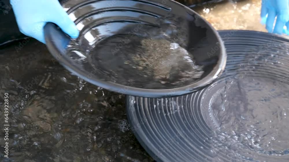 Gold pans washing process gold rush, mining gold mining digger outdoor. diggers filter gold wash through water with gloves game Real people search Gold pans washing process gold rush, mining gold mining digger outdoor. diggers filter gold wash through water with gloves game Real people search