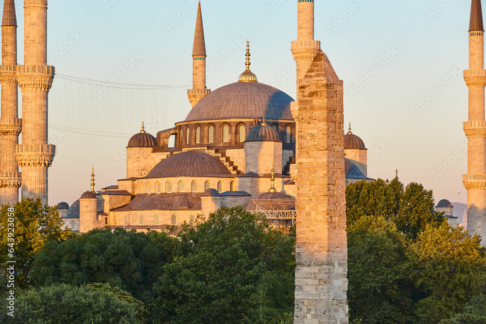 Blue mosque at sunset in Istanbul city center. Landmark, Turkey