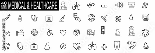 Medical Vector Icons Set. Line Icons, Sign and Symbols. Medicine, Health Care, Internal Organs, Drugs, Symptoms, Dental and Fly. Mobile Concepts and Web Apps. Modern Infographic Logo and Pictogram. 