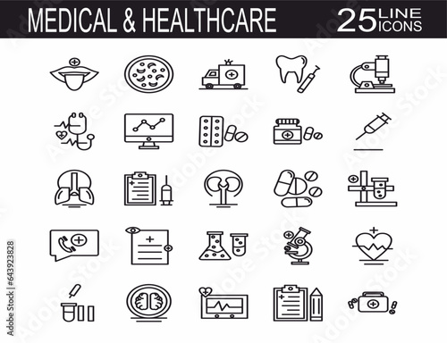 Medical Vector Icons Set. Line Icons, Sign and Symbols. Medicine, Health Care, Internal Organs, Drugs, Symptoms, Dental and Fly. Mobile Concepts and Web Apps. Modern Infographic Logo and Pictogram. 