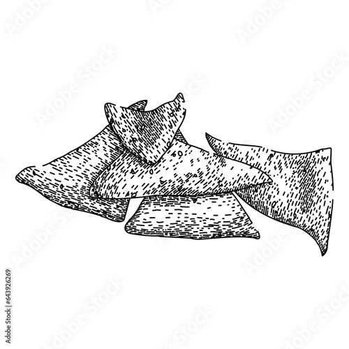 snack nachos hand drawn. corn yellow, nachos tortilla, party chili snack nachos vector sketch. isolated black illustration