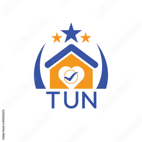 TUN House logo Letter logo and star icon. Blue vector image on white background. KJG house Monogram home logo picture design and best business icon. 
