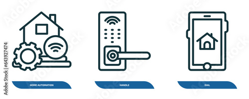 set of 3 linear icons from smart home concept. outline icons such as home automation, handle, dial vector