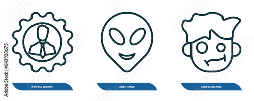 Fotografi set of 3 linear icons from people concept